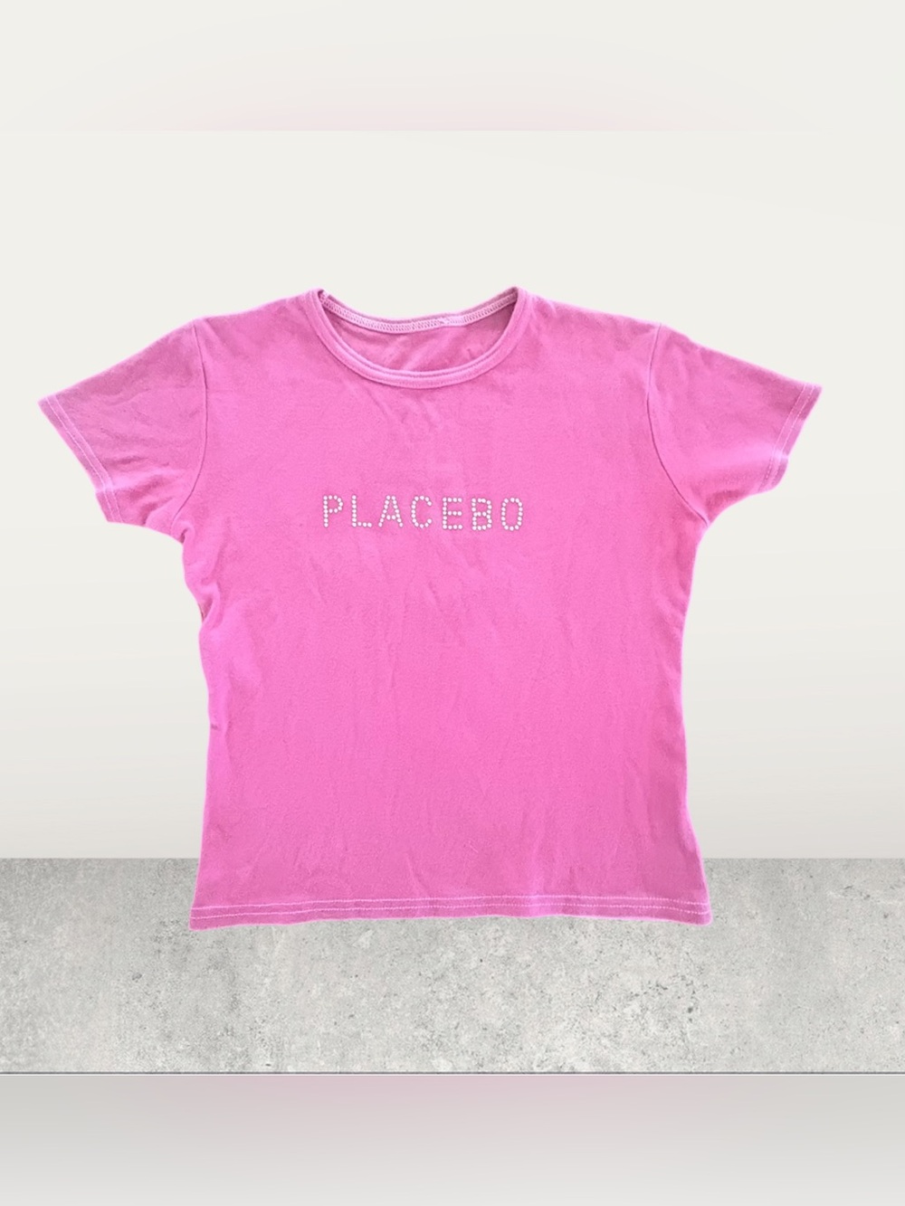 PLACEBO y2k rhinestone logo shrunken 100cotton baby tee IMPORTED  S
